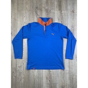 Puma Men XL‎ Long Sleeve Polo Blue Orange Golf Shirt Athletic Stretch Athleisure